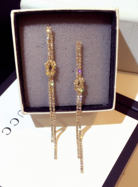 新款时尚韩国耳环夸张长款镶水钻流苏气质百搭耳钉耳坠女E001807