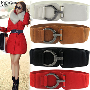 黑色松紧宽束腰带红色复古简约搭羽绒服装饰弹力连衣裙大衣腰封女