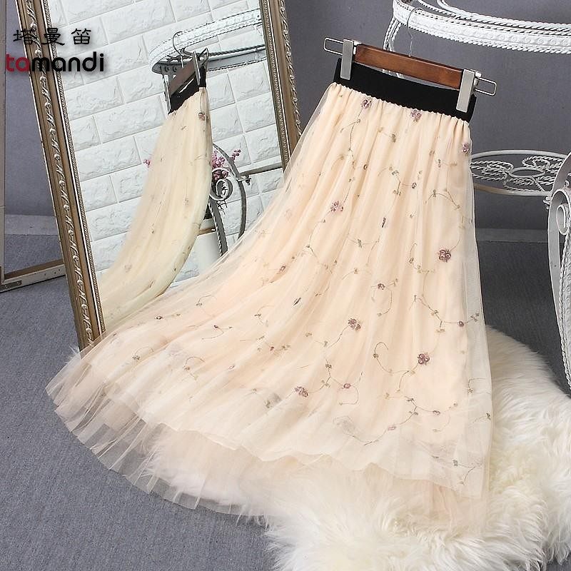 刺绣网纱半身裙女新款春夏季中长款蕾丝小碎花绣花蓬蓬裙百褶裙|ruв категории Женская одежда, юбка - от Buy2taobao.com для оказания профессиональной услуги покупки агента Taobao