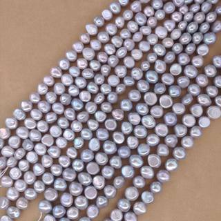 灰色横孔两面光 天然淡水珍珠6-9mm异形珠 diy饰品项链配件材料