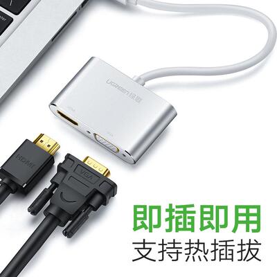 绿联minidp转vga转换器笔记本电脑minidp转dvi投影仪连接线转hdmi