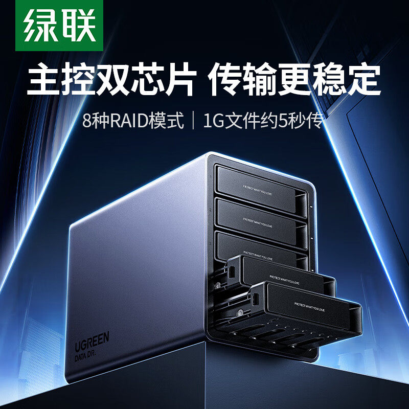 绿联硬盘阵列盒磁盘柜适用NAS扩展存储扩容铝合金多五盘位RAID外