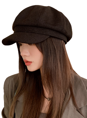 贝雷帽子女秋冬季报童画家八角帽