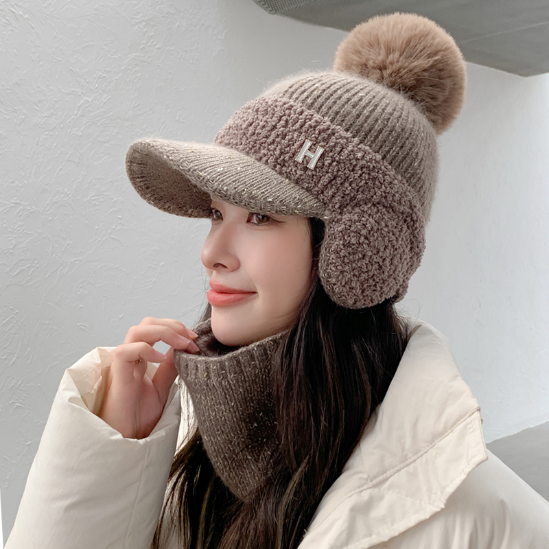 毛线帽子女秋冬季新款鸭舌针织帽