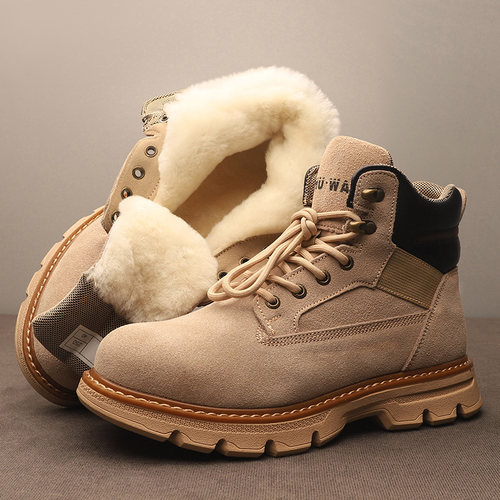 舒走羊毛雪地靴男加厚棉鞋马丁靴