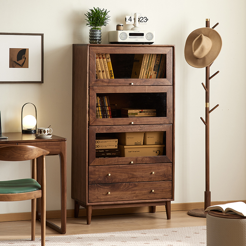 yamoo北美黑胡桃木玻璃酒柜