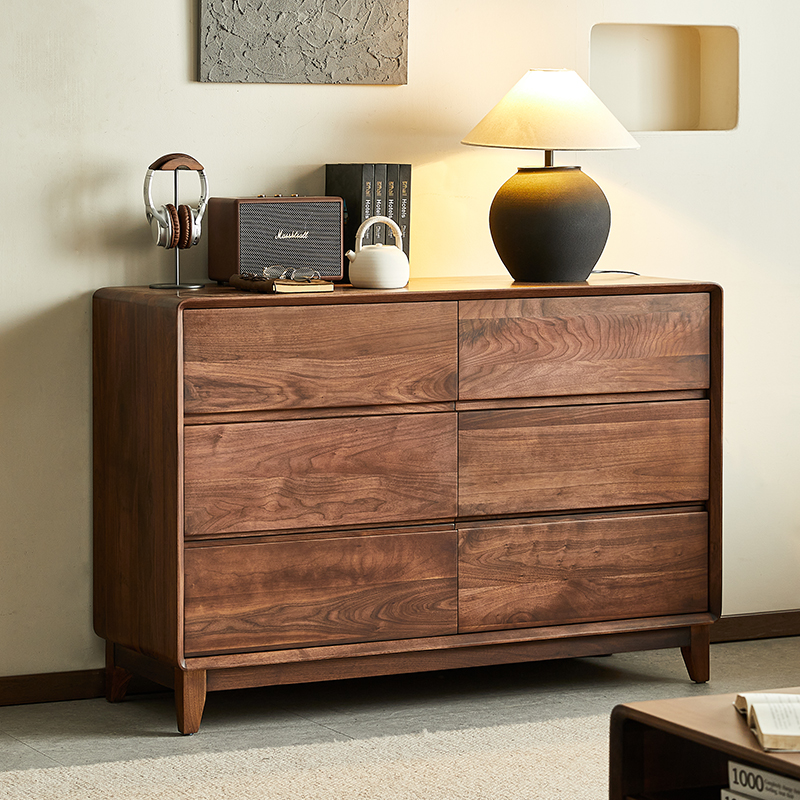 yamoo黑胡桃木北欧全实木六斗柜