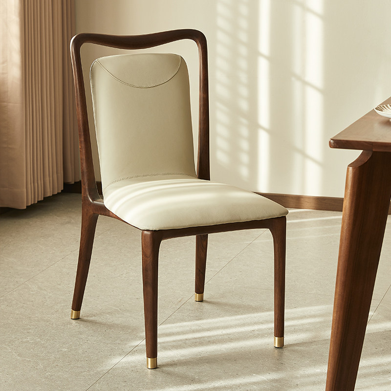 北美黑胡桃木餐椅北欧简约真皮书房休闲椅家用小户型餐厅实木椅子,住宅家具,餐椅,淘宝优惠券,粉丝福利购,淘宝优惠卷