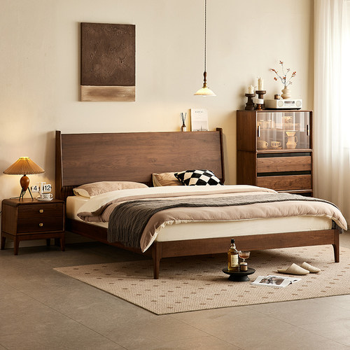 yamoo北欧风格双人黑胡桃木床