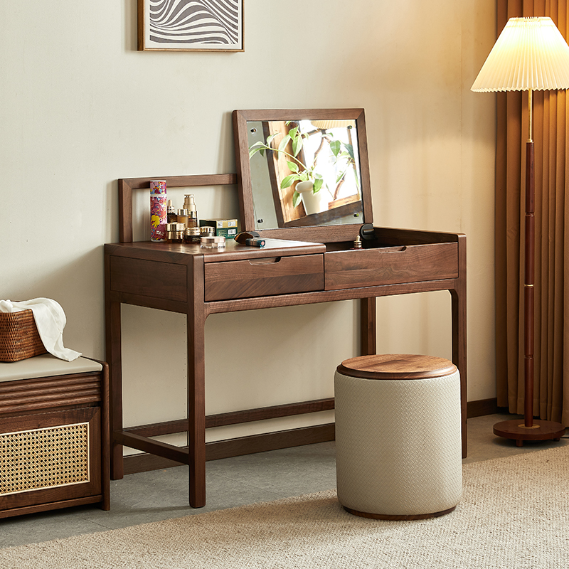 yamoo黑胡桃木翻盖北欧梳妆台