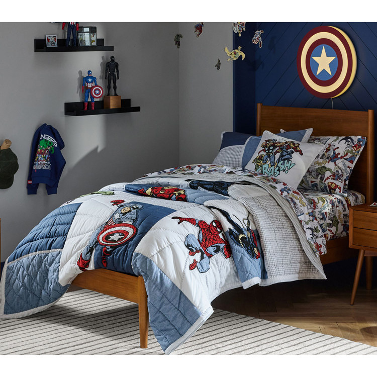 经典外贸原单漫威复仇者联盟卡通动漫男孩儿童贴布手工绗缝被枕套