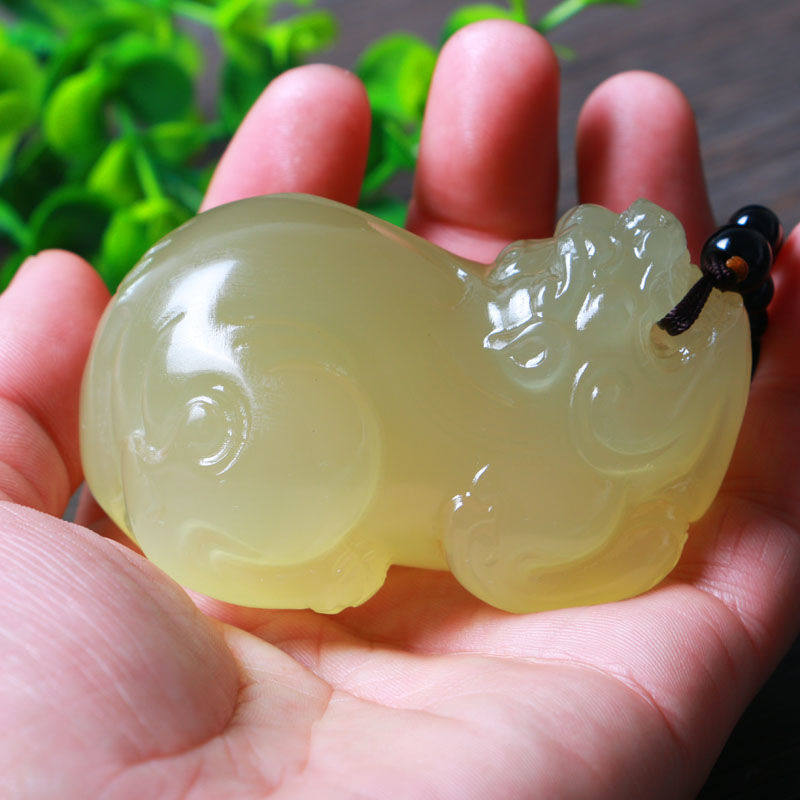 结缘阁一元起拍天然新疆和田玉青白玉貔貅手把件男款招财