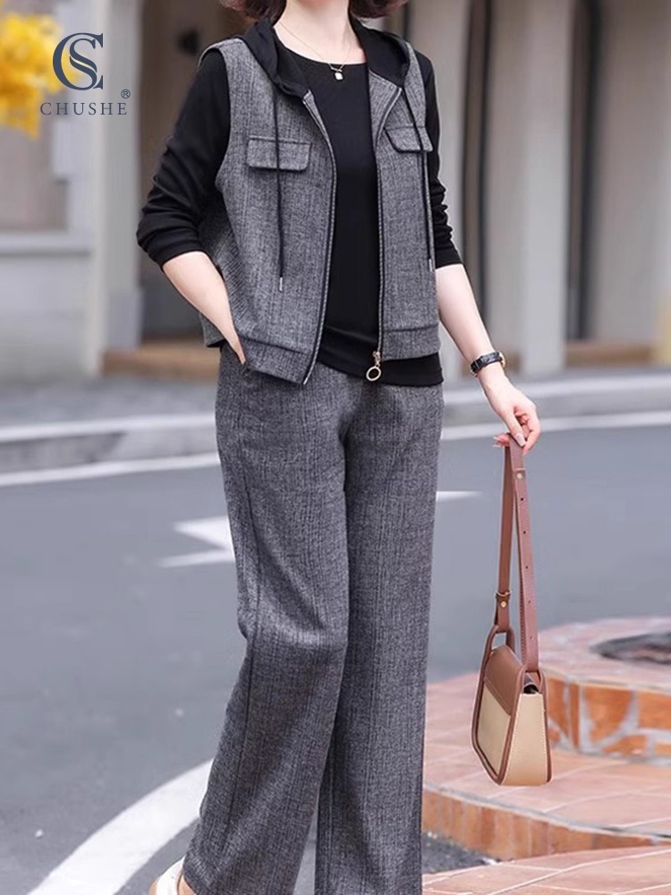 2025新款潮流三件套装女士时尚气质洋气休闲卫衣搭配一整套运动装