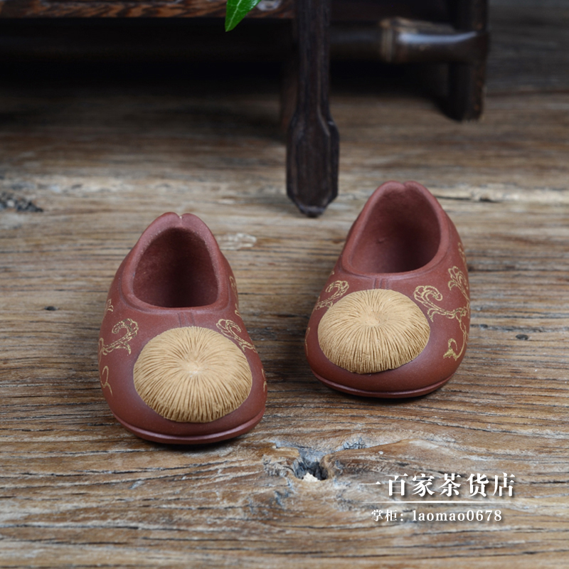 舞狮人张爱成精品描金款绣花鞋紫砂茶宠精美创意造型茶玩装饰摆件