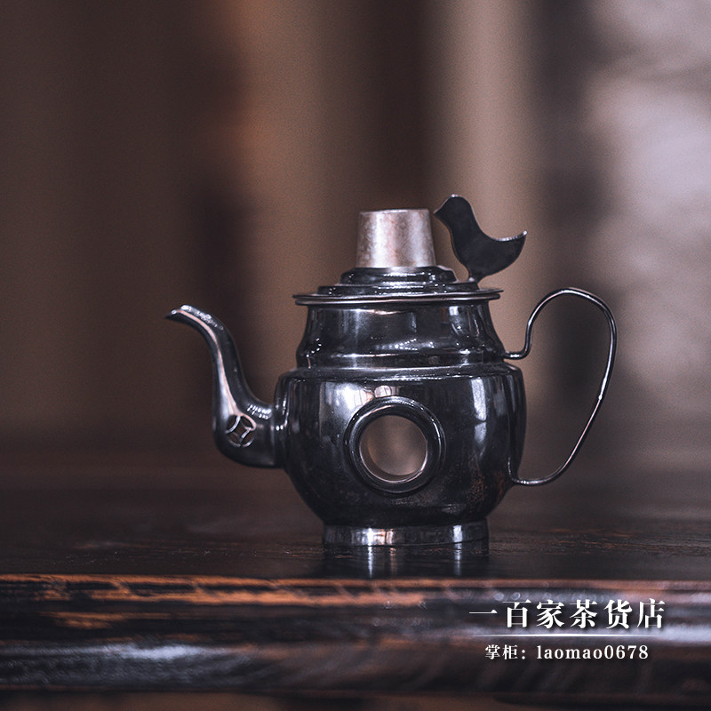 不二学古茶具丨温酒银壶 清代器形火锅造型纯银手工打制水注酒壶