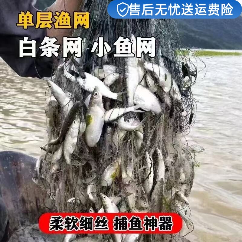 渔网粘网捕鱼网小鱼网单层三层加重沾白条专用丝网鲫鱼网沉网浮网