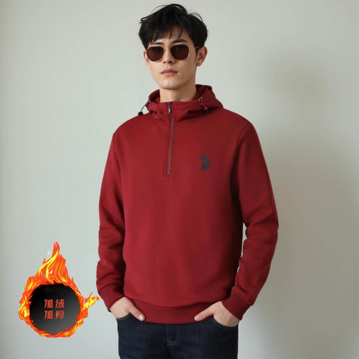 保罗本命年高端刺绣连帽大码潮牌休闲加绒宽松秋冬男式套头外套