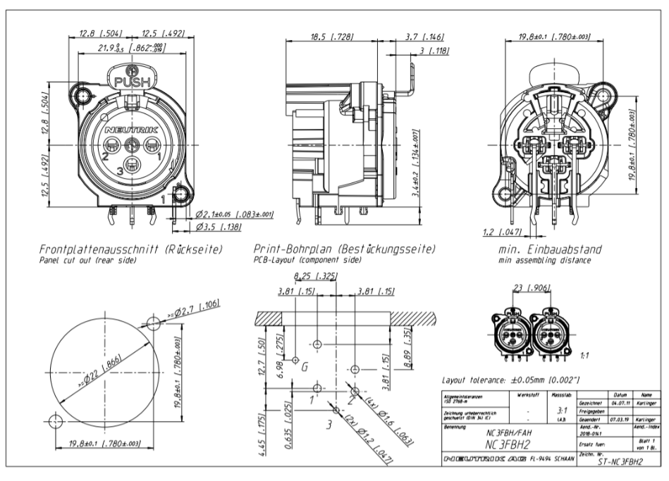NEUTRIKNC3FBH2B系三芯XLR插座