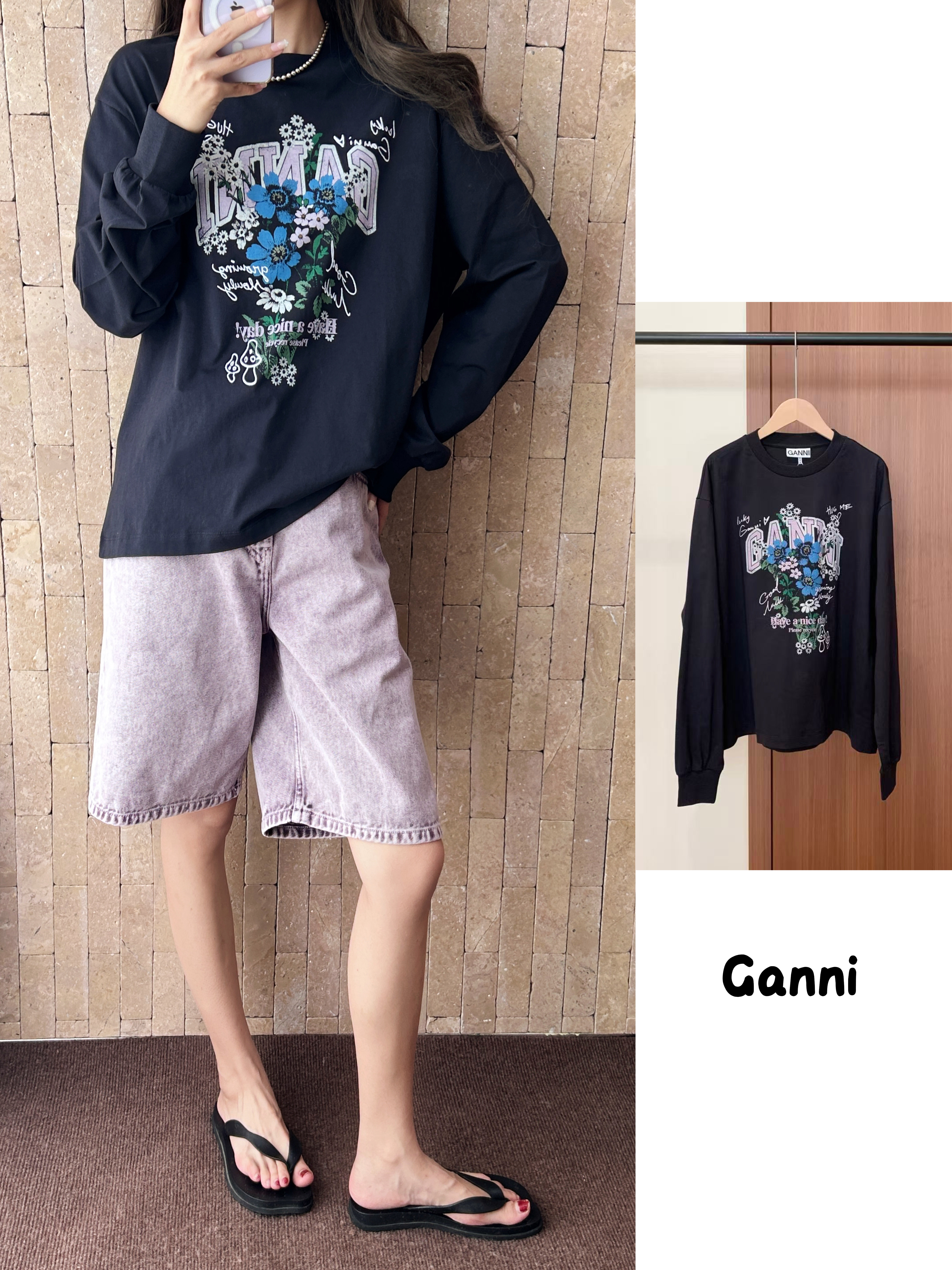 เสื้อยืดแขนยาวลายดอกไม้ปักลายสุดน่ารักจาก Ganni