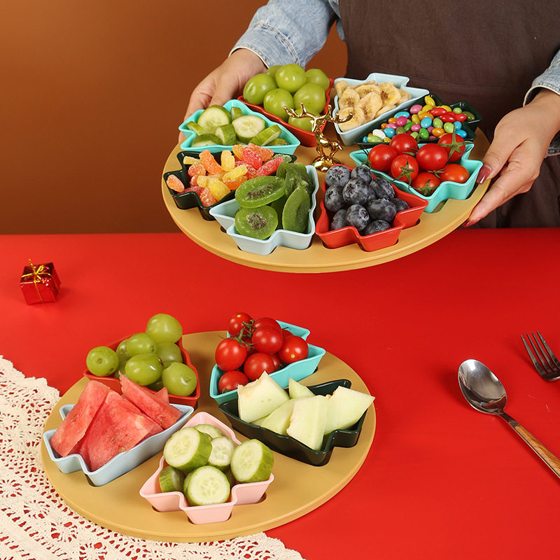 8格5格创意圣诞树多格餐盘下午茶零食拼盘早餐果盘家用坚果糖果盒