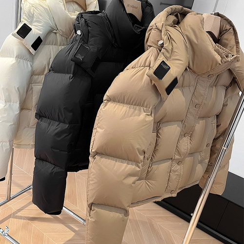 通勤短款连帽白鹅绒羽绒服女短款