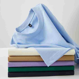 t恤衫 宽松落肩纯色半袖 女潮牌时尚 300克重磅厚实不透双纱短袖