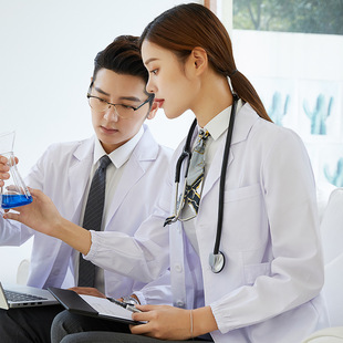 短袖 女医生夏季 医生大学生实验室服化学护士工作服 长袖 白大褂短袖