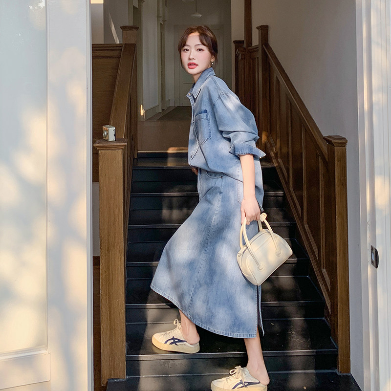 现货时尚牛仔套装女2025新款半裙减龄两件套A518P170K258,女装套装/套裙,2C268