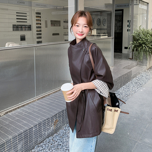 春秋新款 时尚气质韩系设计感PU风衣外套女 A562P175K248图片