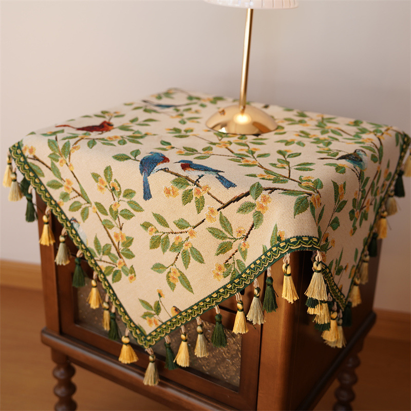 森屿 法式复古风枝头鹦鹉桌布棉麻拍照氛围感床头柜保护垫防尘垫