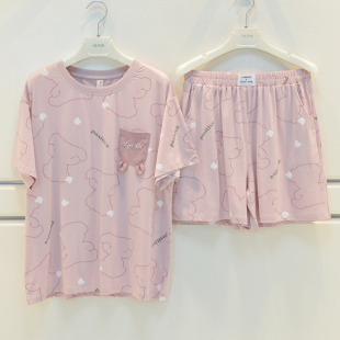 家居服套 短裤 品牌睡衣2025夏季 女士莫代尔棉卡通可爱学生甜美短袖