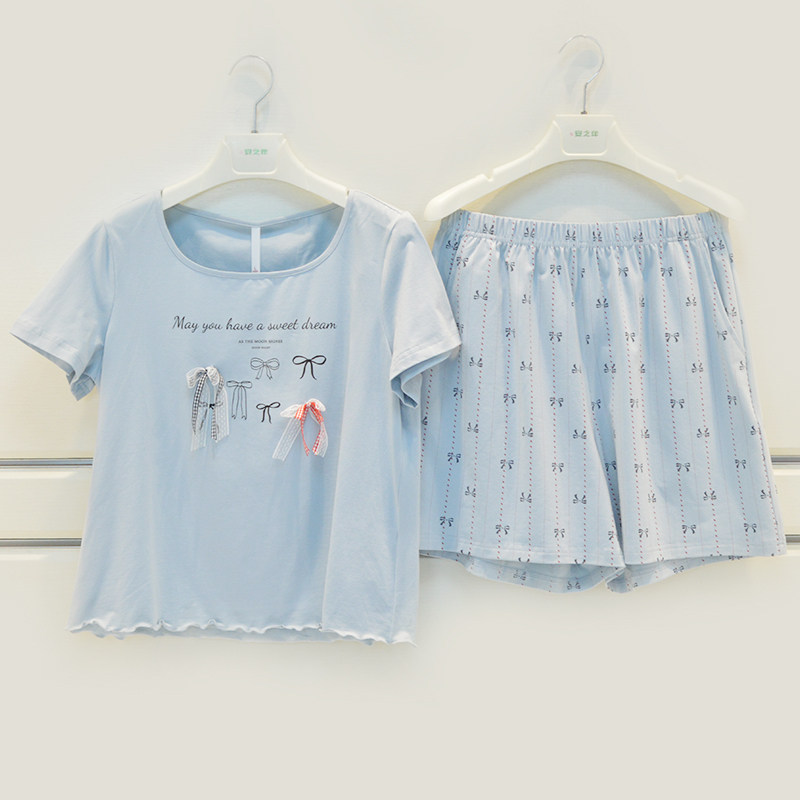 安之伴睡衣2025夏季女士纯棉针织卡通可爱淑女气质短袖宽松家居服