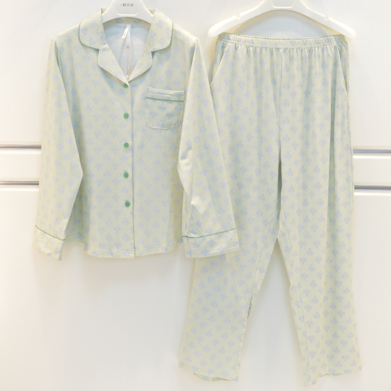 妮可雅睡衣2025春夏女士纯棉针织时尚大方淑女可爱长袖薄款家居服