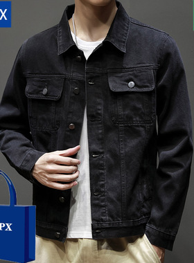 AMPX牛仔外套男春秋季新款潮流百搭美式夹克上衣纯黑色宽松休闲
