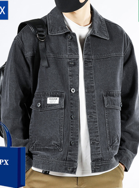 AMPX牛仔外套男春秋季新款帅气潮流夹克纯棉休闲复古牛仔衣