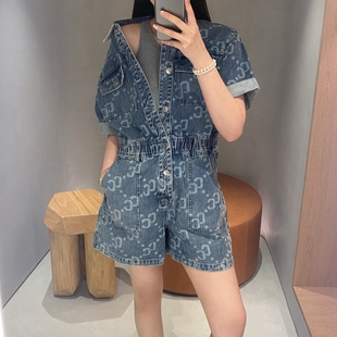 CHESTER CHARLES 女新品经典满幅logo牛仔工装口袋连体裤香港代购