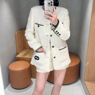 CHESTER CHARLES 2023冬季女款法式纯白夹棉小香风外套香港代购