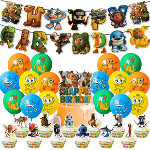 Sahur主题生日派对拉旗气球布置装 Tung 饰 山海经周边Tung 新款