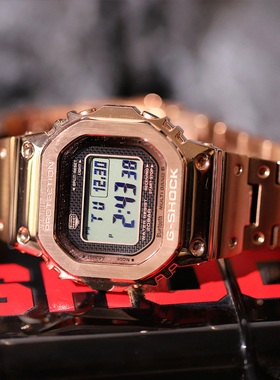 卡西欧G-SHOCK系列35周年金属小方块玫瑰金手表男GMW-B5000GD-4