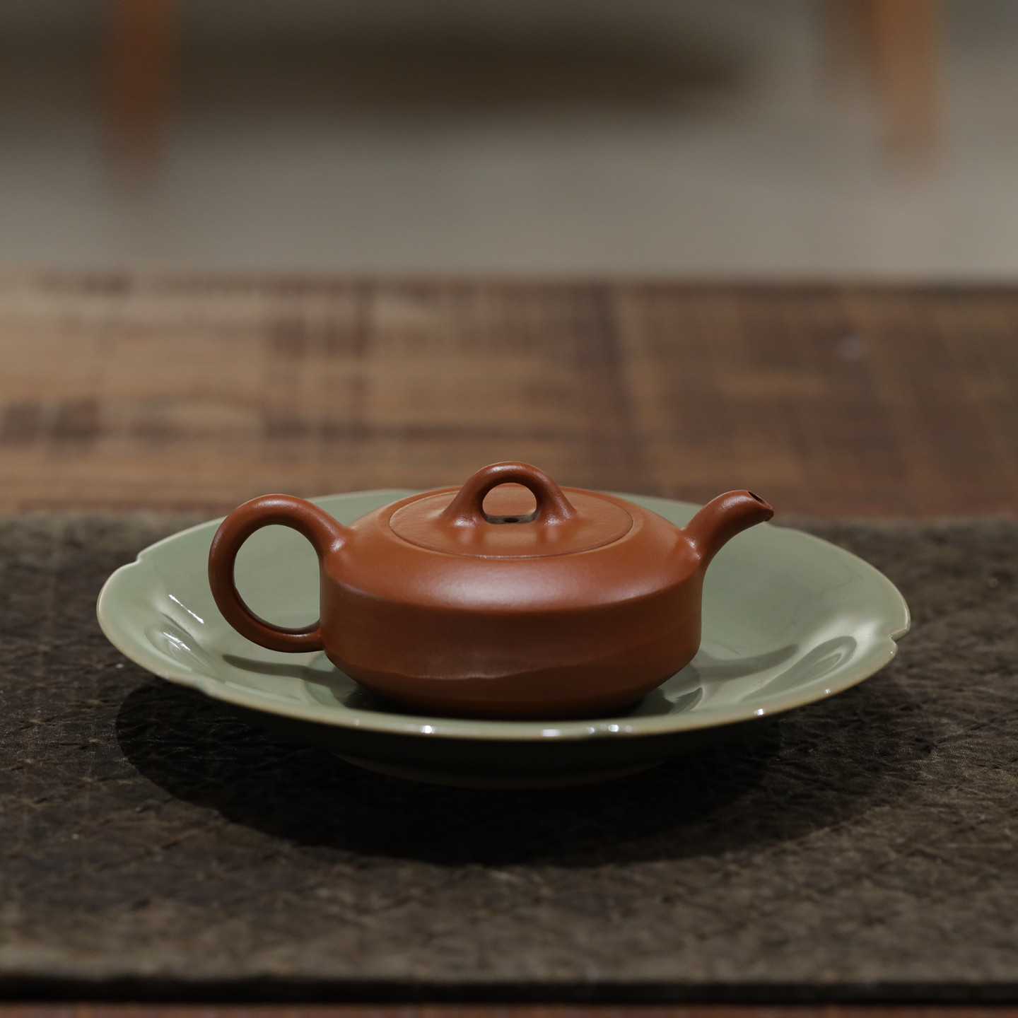 宜兴紫砂 指砂记 原矿赵庄生砂朱泥 110CC扁石小容量泡茶茶具