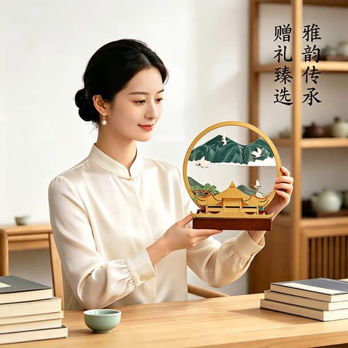 武汉伴手礼黄鹤楼流沙画摆件极目楚天荆楚造物高端商务礼客户纪念