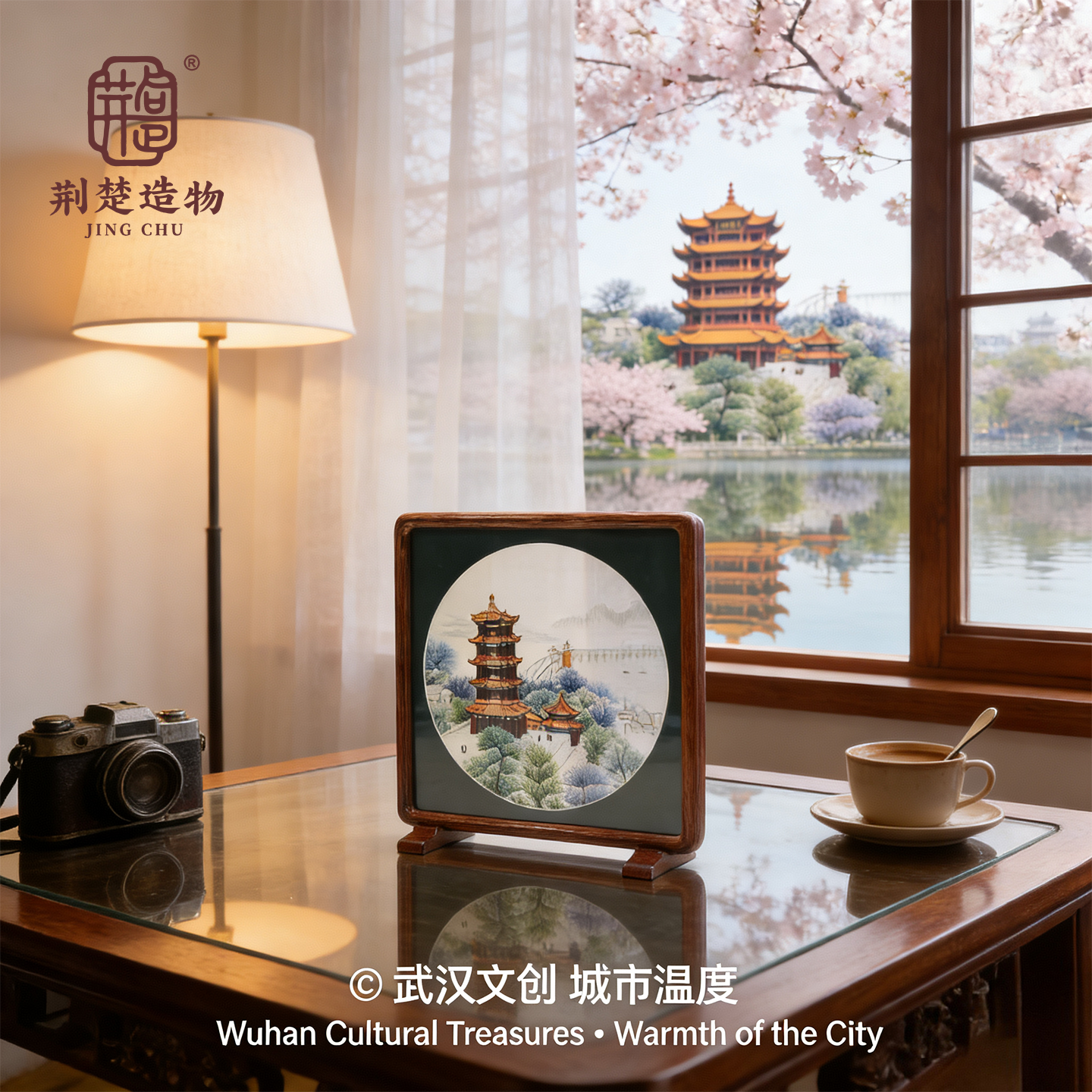 武汉特色礼品黄鹤楼双面绣摆件