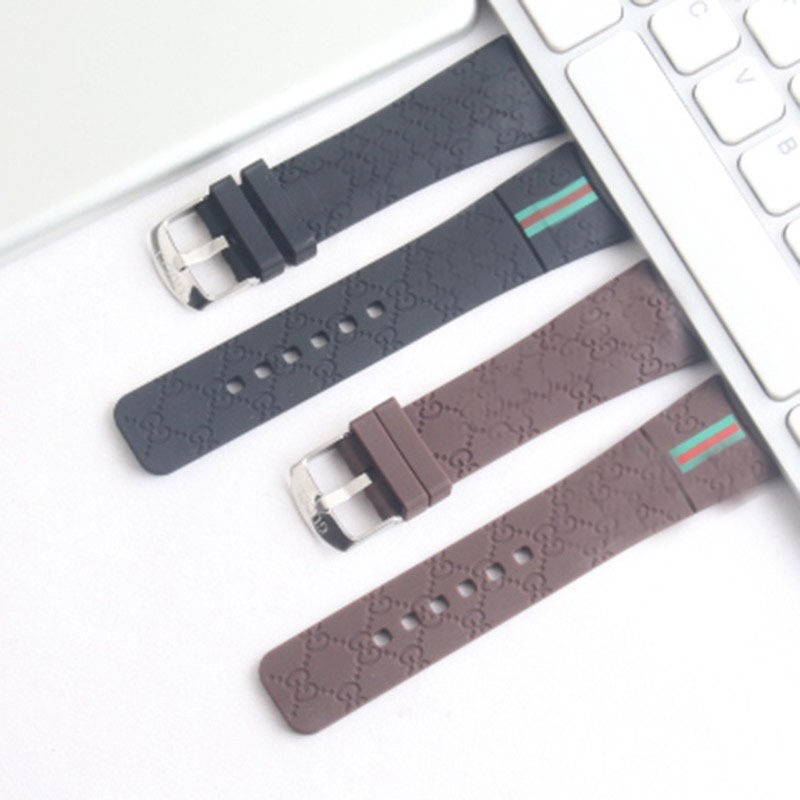 现货硅胶表带代用Gucc 胶手表带黑 棕 蓝 弧口26 *20mm手表配件