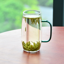 竹叶青绿茶杯高档雀舌嫩芽冲泡玻璃杯耐热带把手水杯细长瘦高厚底