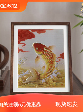 铜师傅 手工錾刻 铜雕画《好运来（桌面）》书房办公桌锦鲤装饰画