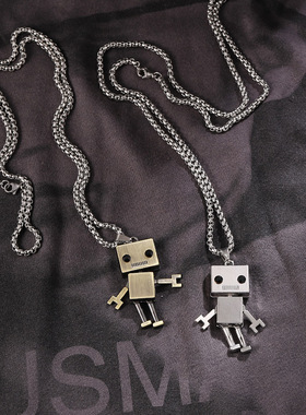 长款百搭男士高级毛衣链ins嘻哈机器人吊坠项链女学生情侣百搭款