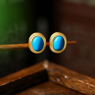 S925银针仿绿松石耳钉女简约复古高级感小众轻奢气质个性百搭耳饰