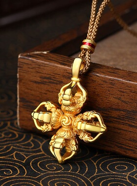 韦雪同款古法沙金藏族金刚杵项链