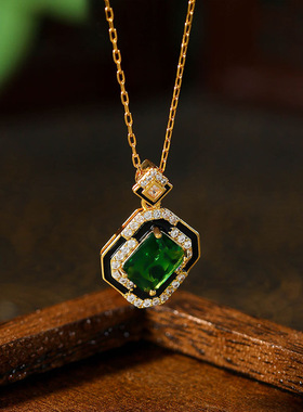 复古祖母绿轻奢黑色珐琅项链