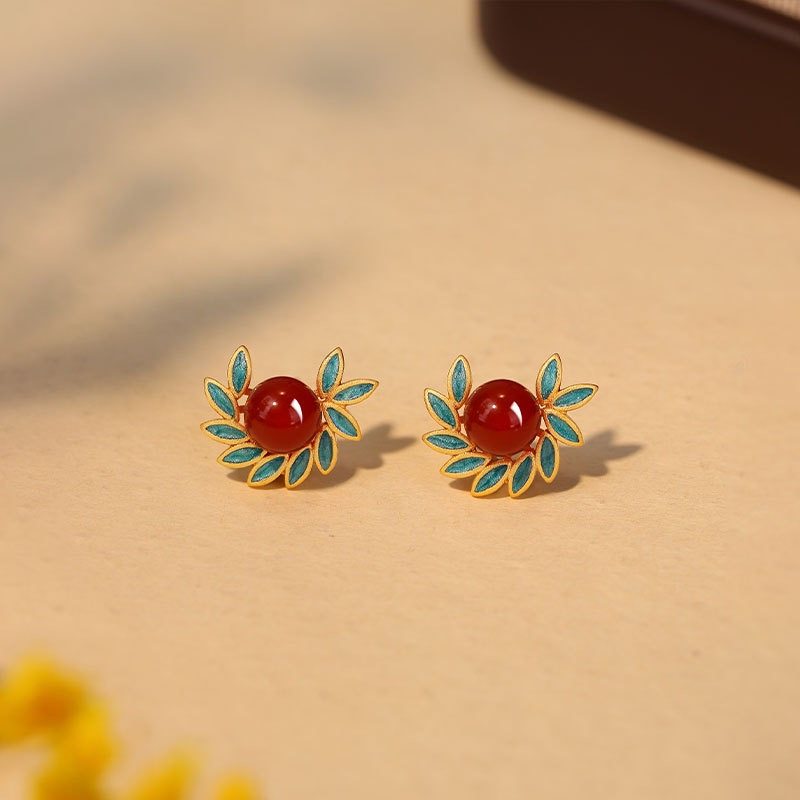 925银针镀金硕果累累耳钉